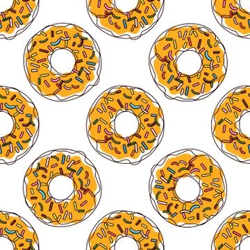 Vector seamless pattern illustration of donuts in cartoon design isolated on Stock Illustration