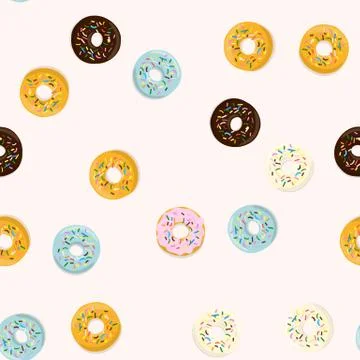Vector seamless pattern illustration of donuts in cartoon design on light Stock Illustration