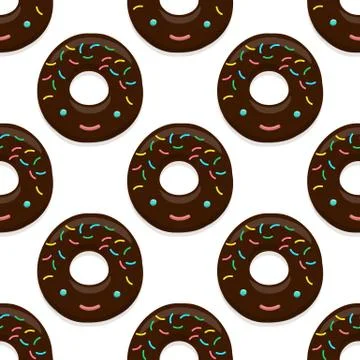 Vector seamless pattern illustration of donuts in chocolate glaze in kawaii Stock Illustration