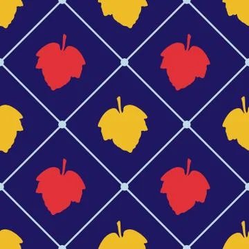Vector seamless pattern. Illustration with leaves and grid on background. Great Stock Illustration