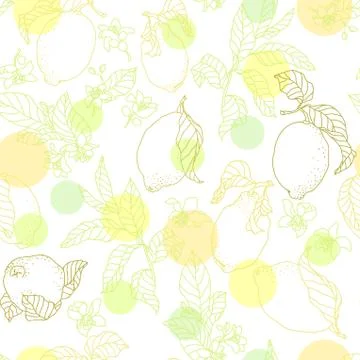 Vector seamless pattern illustration with lemons and circles Stock Illustration