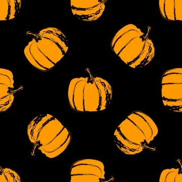 Vector seamless pattern illustration of pumpkins on a black background Stock Illustration
