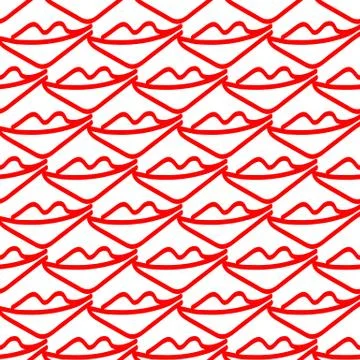 Vector seamless pattern illustration with red lips in abstract line style on Stock Illustration