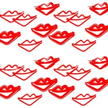 Vector seamless pattern illustration with red lips in abstract line style on Stock Illustration