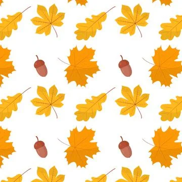 Vector seamless pattern of illustrations of leaves and acorns. Stock Illustration