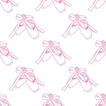Vector seamless pattern with the image of ballet pointe shoes Stock Illustration