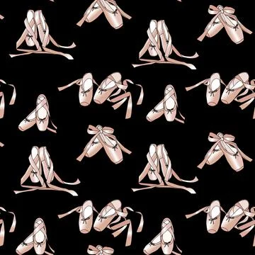 Vector seamless pattern with the image of ballet pointe shoes with ribbons Illustrazione stock