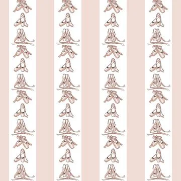 Vector seamless pattern with the image of ballet pointe shoes and stripes Stock Illustration