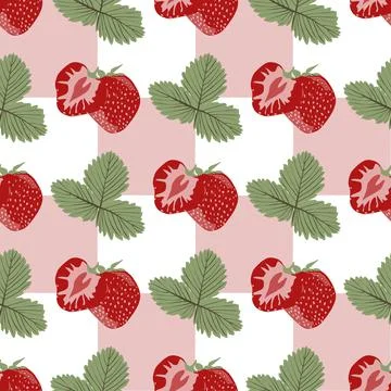 Vector seamless pattern with the image of berries and strawberry leaves Illustrazione stock