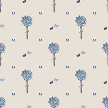 Vector seamless pattern with the image of a bouquet of flowers with a bow Stock Illustration