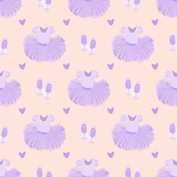Vector seamless pattern with the image of a children's tutu and shoes Stock Illustration