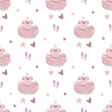 Vector seamless pattern with the image of a children's tutu, shoes Stock Illustration