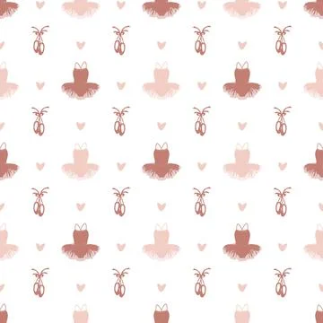 Vector seamless pattern with the image of a child's tutu, pointe shoes and he Stock Illustration
