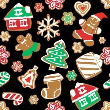 Vector seamless pattern with the image of Christmas ginger cookies Stock Illustration
