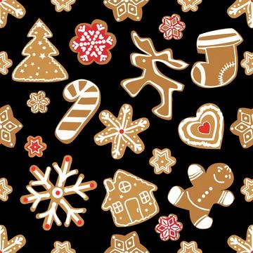 Vector seamless pattern with the image of Christmas ginger cookies Stock Illustration