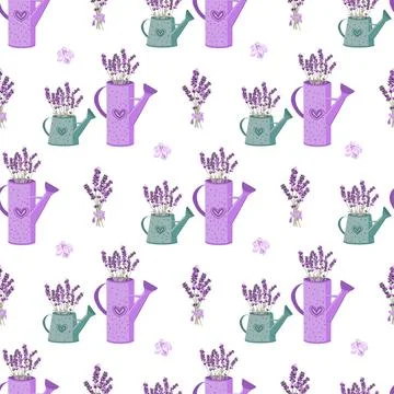 Vector seamless pattern with the image of garden watering cans Stock Illustration