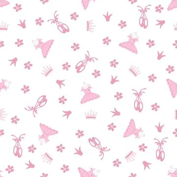 Vector seamless pattern with the image of a girls dress, ballet pointe shoes Stock Illustration