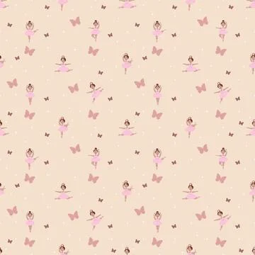Vector seamless pattern with the image of little ballerinas in different poses Illustrazione stock