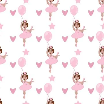 Vector seamless pattern with the image of a little ballerina girl with a balloon 스톡 일러스트