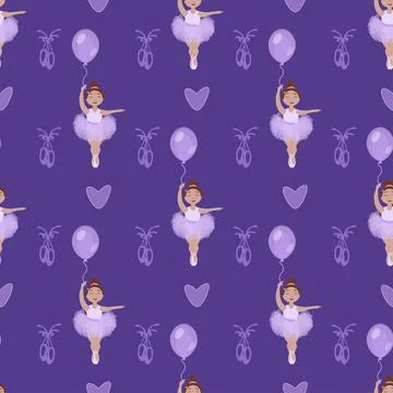 Vector seamless pattern with the image of a little ballerina girl 스톡 일러스트