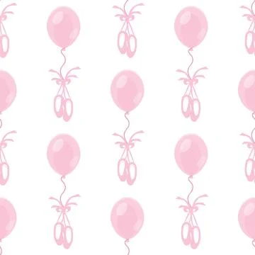 Vector seamless pattern with the image of pink balloons and ballet pointe shoes Stock Illustration