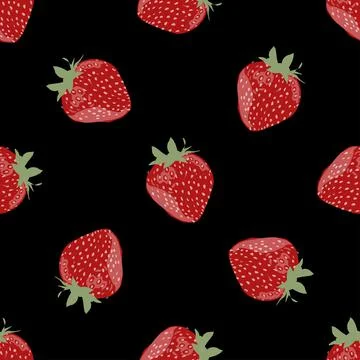 Vector seamless pattern with the image of strawberry berries on a black Stock Illustration