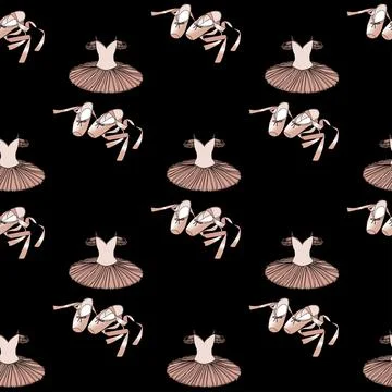 Vector seamless pattern with the image of a tutu and pointe shoes Stock Illustration