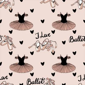 Vector seamless pattern with the image of a tutu, pointe shoes Stock Illustration