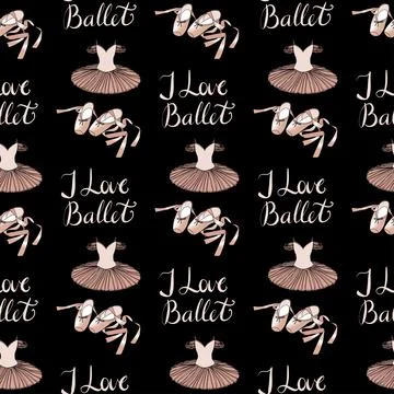Vector seamless pattern with the image of a tutu and pointe shoes Stock Illustration