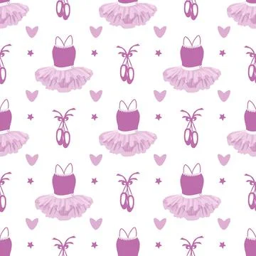 Vector seamless pattern with the image of a tutu and pointe shoes Stock Illustration