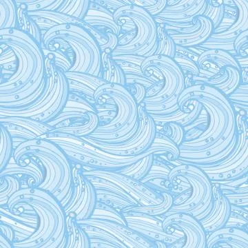 Vector seamless pattern with the image of waves on a blue background with white Stock Illustration