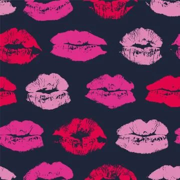 Vector seamless pattern with imprint kiss red lips Stock Illustration