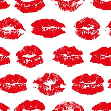 Vector seamless pattern with imprint kiss red lips Stock Illustration