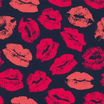 Vector seamless pattern with imprint kiss red lips Stock Illustration