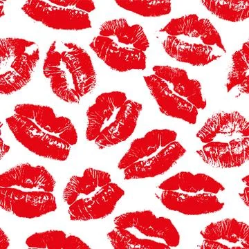 Vector seamless pattern with imprint kiss red lips Stock Illustration