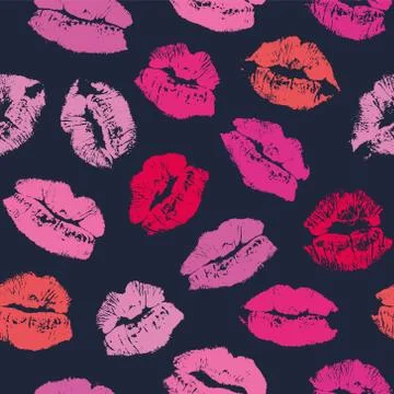 Vector seamless pattern with imprint kiss red lips Stock Illustration