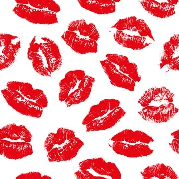 Vector seamless pattern with imprint kiss red lips Stock Illustration