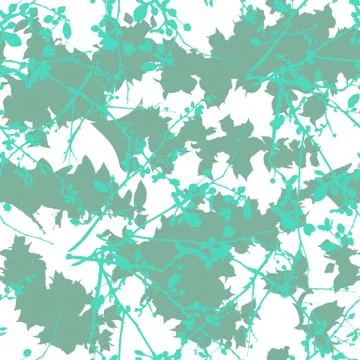 A vector seamless pattern of ink branches with leaves and flowers Stock Illustration