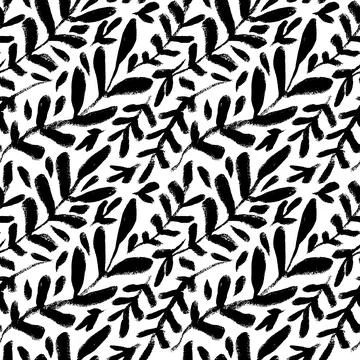 Vector seamless pattern with ink hand drawn botanical elements, branches with イラスト素材