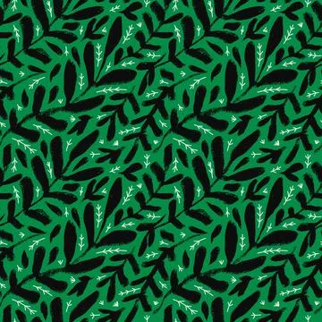 Vector seamless pattern with ink hand drawn botanical elements, branches with Stock Illustration