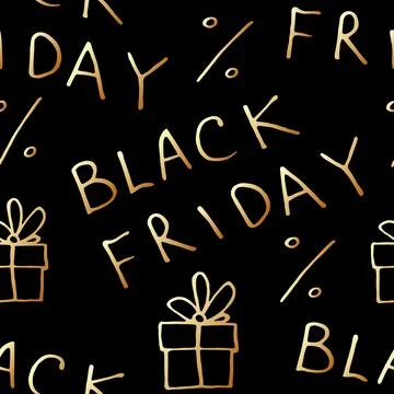 Vector seamless pattern with inscription Black Friday, gifts and percent sign Stock Illustration