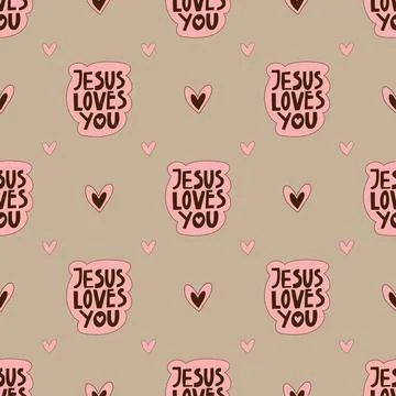 Vector seamless pattern with the inscription Jesus loves you Stock Illustration