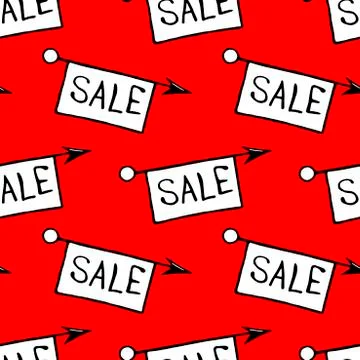 Vector seamless pattern with inscriptions and symbols Sale. Hand drawn backgr Illustrazione stock