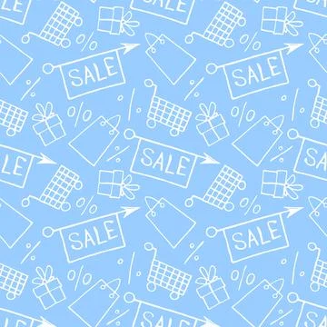 Vector seamless pattern with inscriptions and symbols Sale. Hand drawn backgr Stock Illustration
