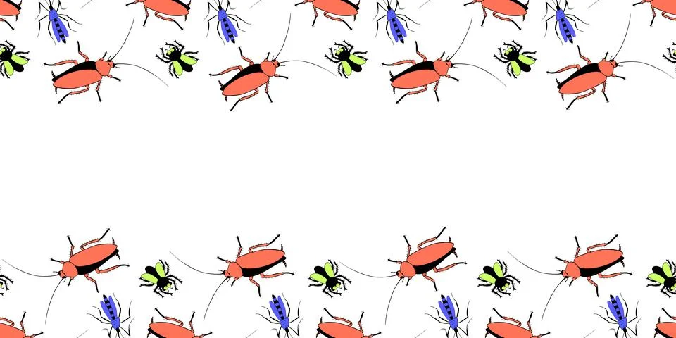 Vector seamless pattern of insect pests - oriental cockroaches, flies, mosqui Stock Illustration