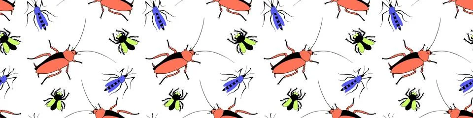 Vector seamless pattern of insect pests - oriental cockroaches, flies, mosqui Illustrazione stock
