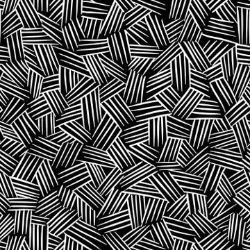 Vector seamless pattern with interweaving of lines. Black and white colors. Stock Illustration