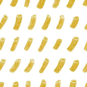 Vector seamless pattern with Italian pasta. Rigatoni hand drawn background. Stock Illustration