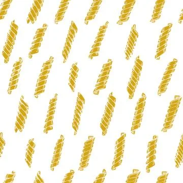 Vector seamless pattern with Italian pasta. Fusilli hand drawn background. Stock Illustration
