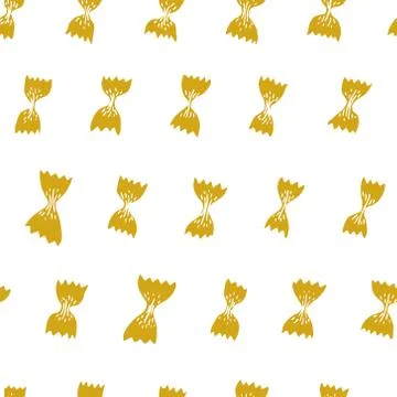 Vector seamless pattern with Italian pasta. Farfalle hand drawn background. Stock Illustration